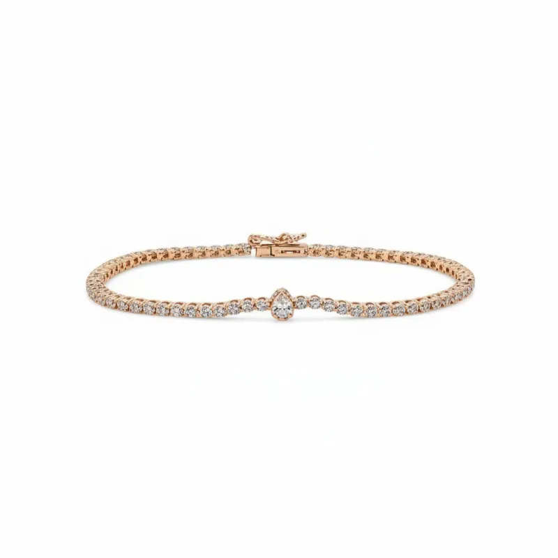 Lab Grown Diamond Pear Bezel Accent Tennis Bracelet 14K made by Adina Eden's