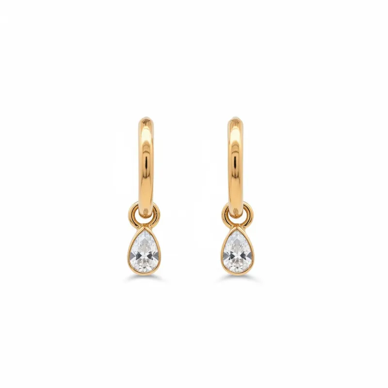 Lab Grown Diamond Encased Pear Dangle Huggie Earring 14K made by Adina Eden's