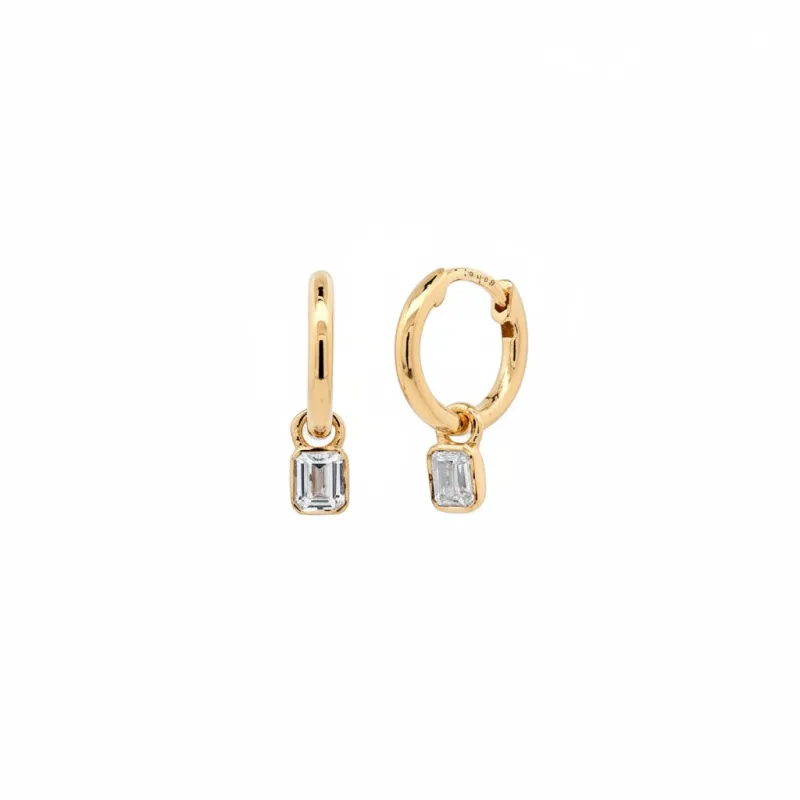 Lab Grown Diamond Encased Emerald Dangle Huggie Earring 14K made by Adina Eden's