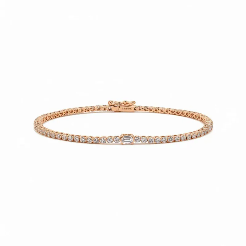 Lab Grown Diamond Emerald Bezel Accent Tennis Bracelet 14K made by Adina Eden's