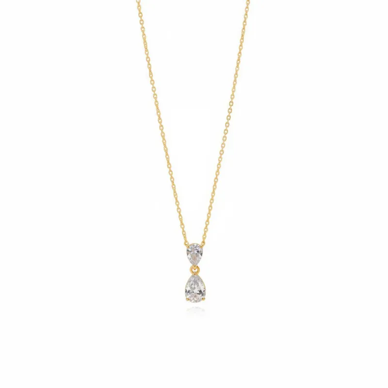 Lab Grown Diamond Double Pear Bezel Drop Necklace 14K made by Adina Eden's
