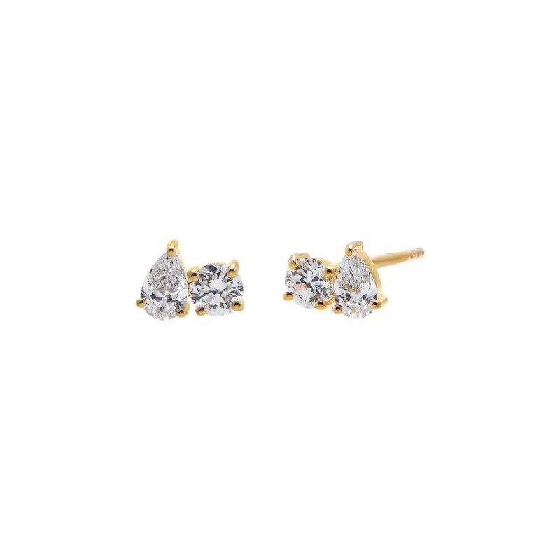 Lab Grown Diamond Pear X Round Stud Earring made by Adina Eden's