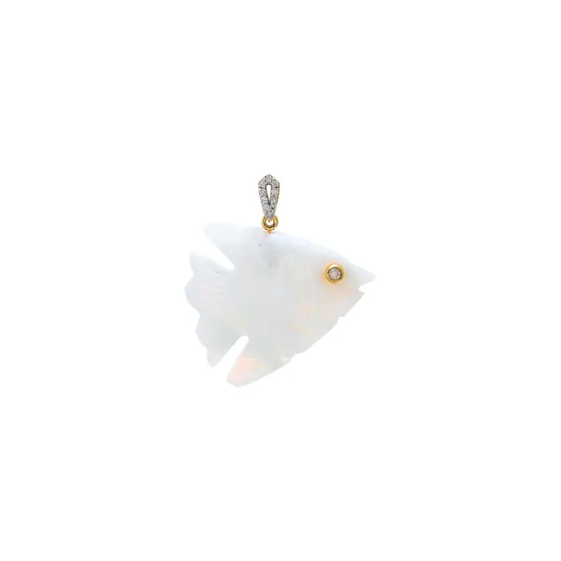 Rainbow Moon Carved Fish Diamond Charm 14K made by Adina Eden's