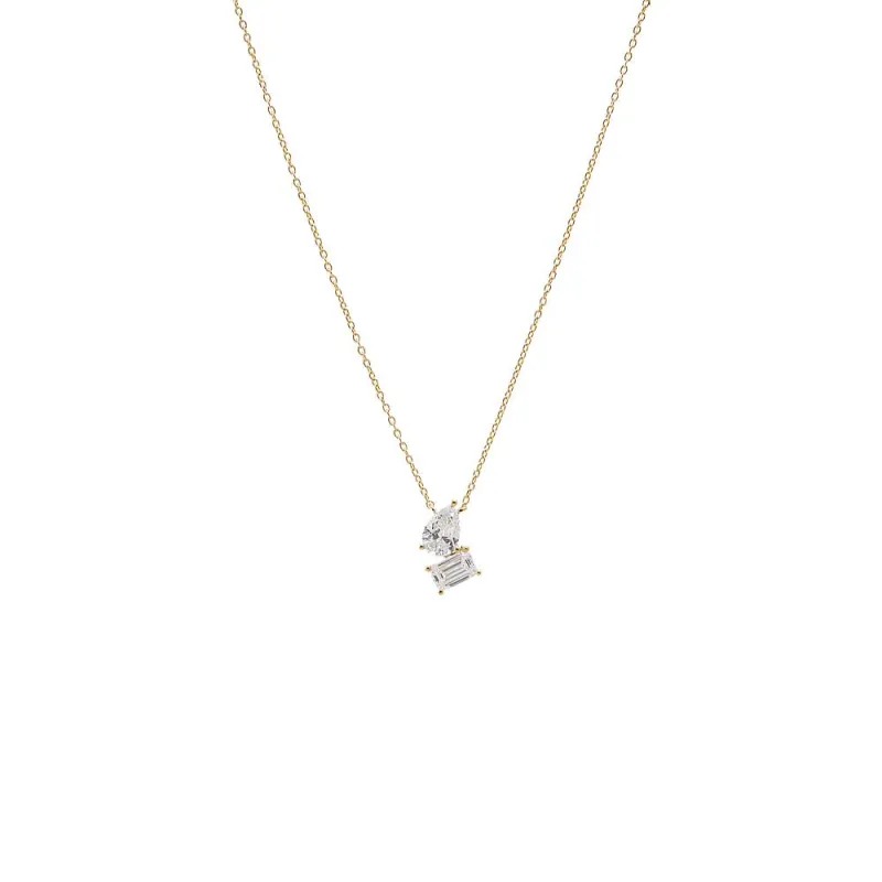 Lab Grown Diamond Pear X Emerald Drop Necklace made by Adina Eden's