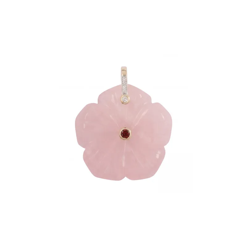 Diamond Rose Quartz Flower Magenta Charm 14K made by Adina Eden's