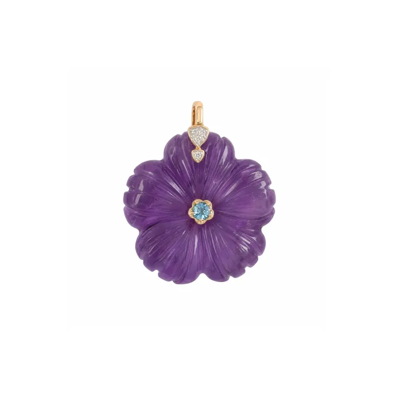 Diamond Amethyst Flower Swiss Blue Topaz Charm 14K made by Adina Eden's
