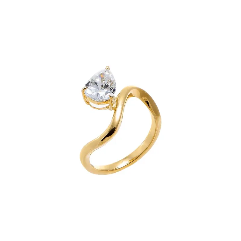 Lab Grown Diamond Pear Swirled Pinky Ring 14K made by Adina Eden's