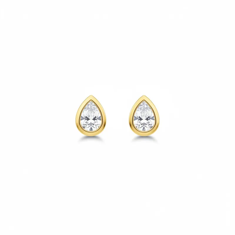 Lab Grown Diamond Pear Bezel Mini Stud Earring 14K made by Adina Eden's