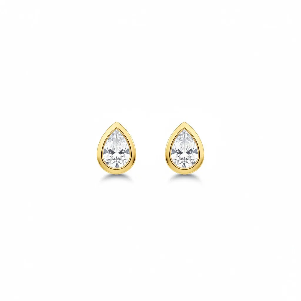 Lab Grown Diamond Pear Bezel Mini Stud Earring 14K sold by Adina Eden's
