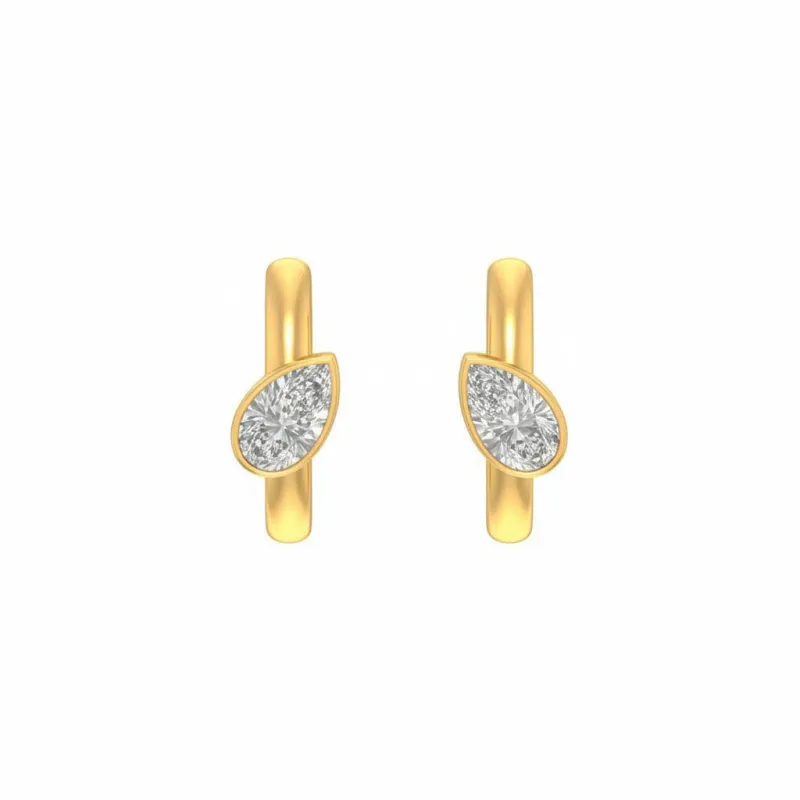 Lab Grown Diamond Pear Bezel Embedded Huggie Earring 14K made by Adina Eden's