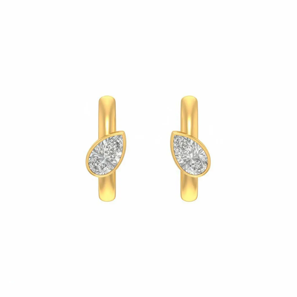 Lab Grown Diamond Pear Bezel Embedded Huggie Earring 14K sold by Adina Eden's