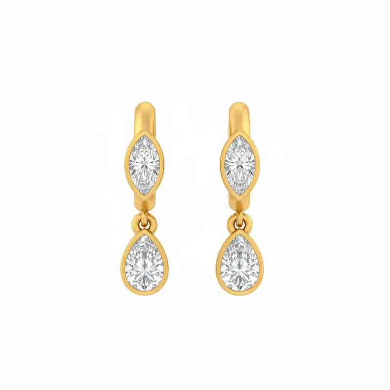 Lab Grown Diamond Marquise/Pear Huggie Earrng 14K made by Adina Eden's