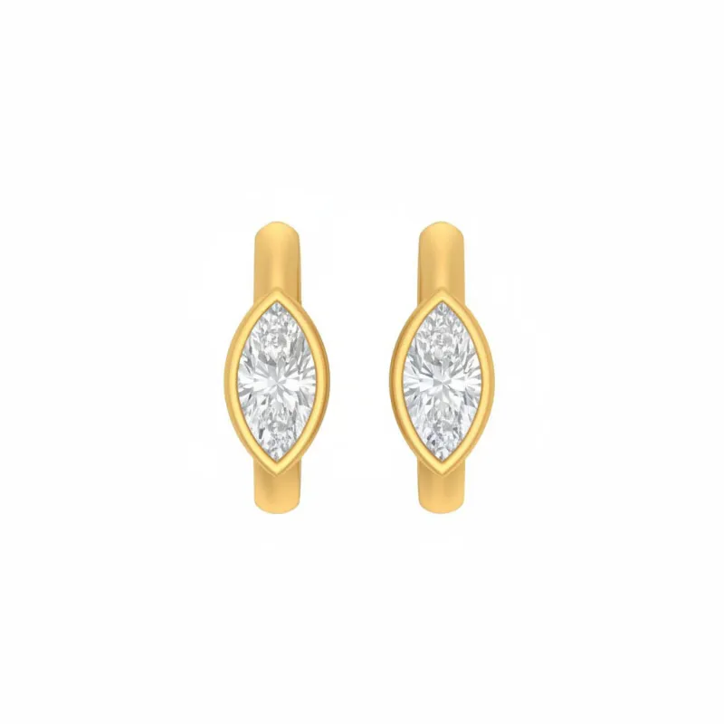 Lab Grown Diamond Marquise Bezel Embedded Huggie Earring 14K made by Adina Eden's