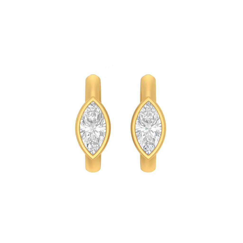 Lab Grown Diamond Marquise Bezel Embedded Huggie Earring 14K sold by Adina Eden's