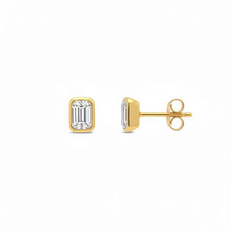 Lab Grown Diamond Emerald Bezel Mini Stud Earring 14K made by Adina Eden's