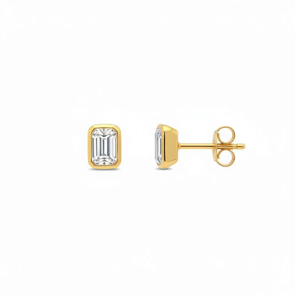 Lab Grown Diamond Emerald Bezel Mini Stud Earring 14K sold by Adina Eden's