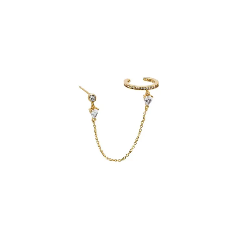 CZ Dainty Chain Stud X Ear Cuff made by Adina Eden's
