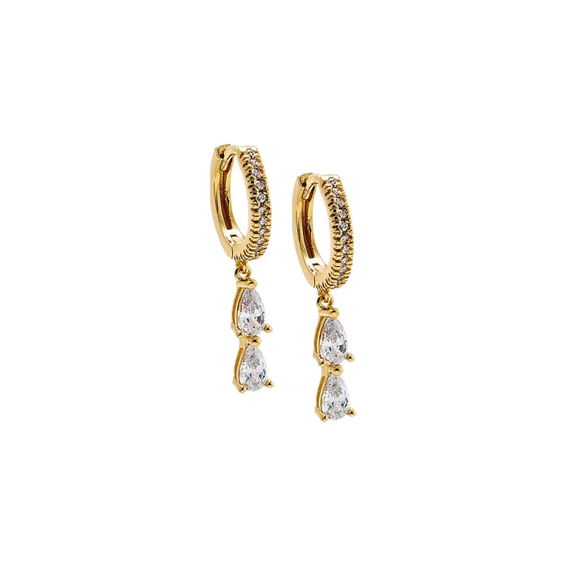 Double CZ Pear Drop Huggie Earring made by Adina Eden's