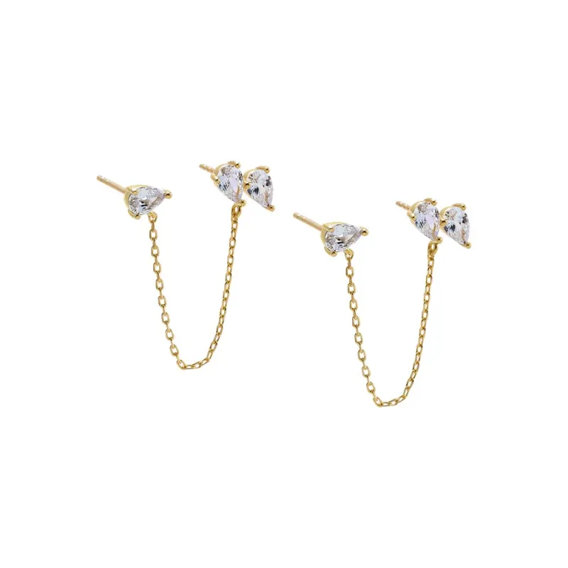 CZ Multi Pear Chain Stud Earring made by Adina Eden's