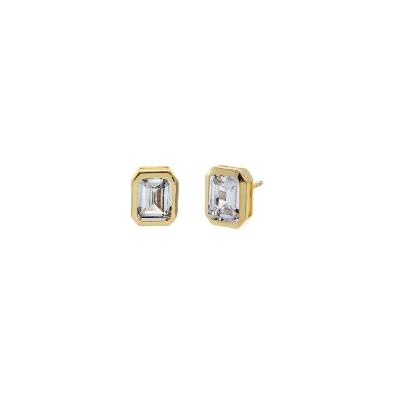 CZ Emerald Cut Bezel Set Stud Earring made by Adina Eden's
