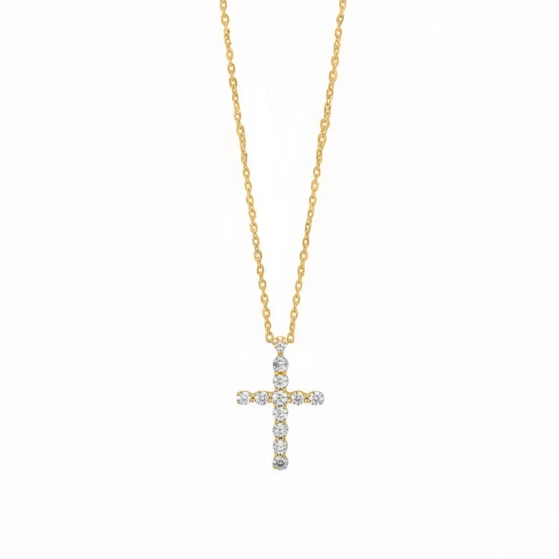 Diamond Tennis Cross Pendant Necklace 14K made by Adina Eden's
