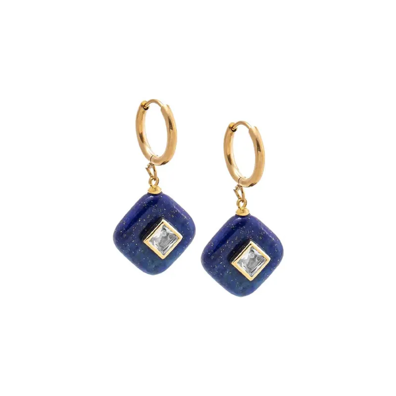Square Charm Bezel Drop Huggie Earrings made by Adina Eden's