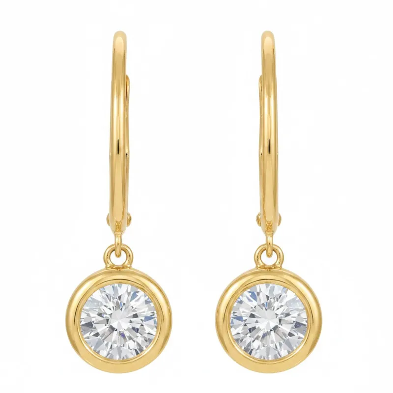 Lab Grown Diamond Round Bezel Dangling Huggie Earring 14K made by Adina Eden's