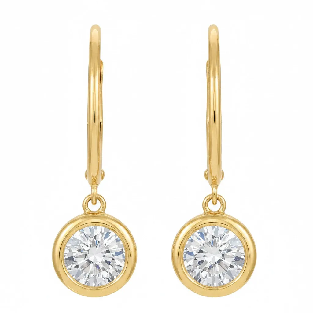 Lab Grown Diamond Round Bezel Dangling Huggie Earring 14K sold by Adina Eden's