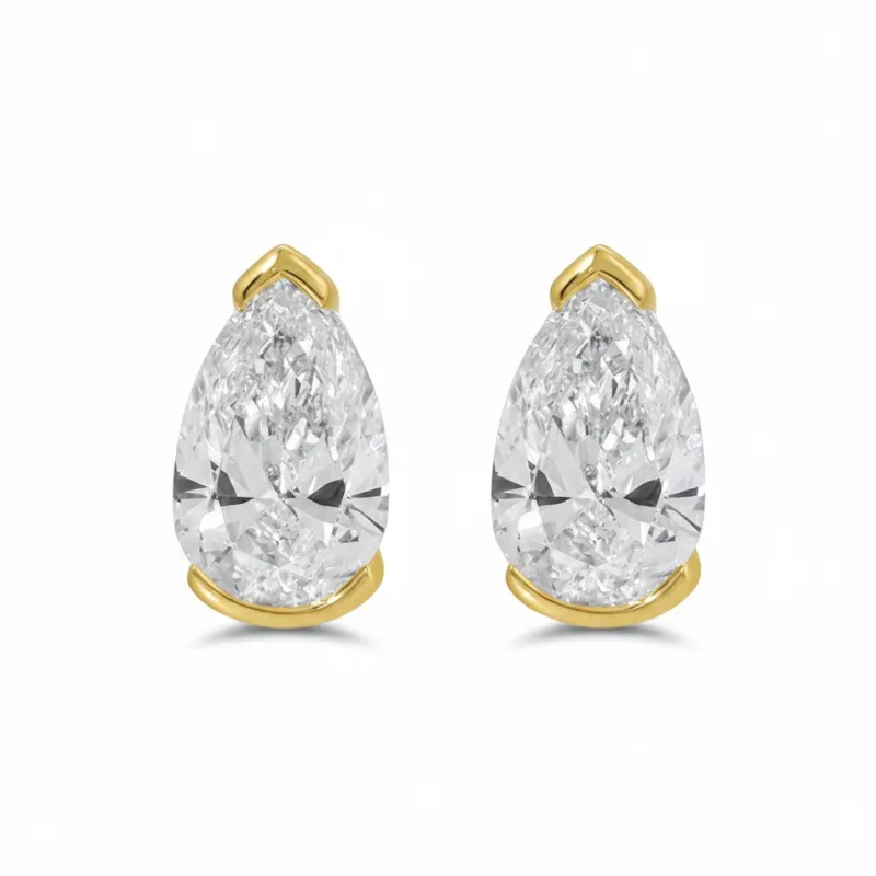 Lab Grown Diamond Pear Slight Bezel Stud Earring 14K made by Adina Eden's
