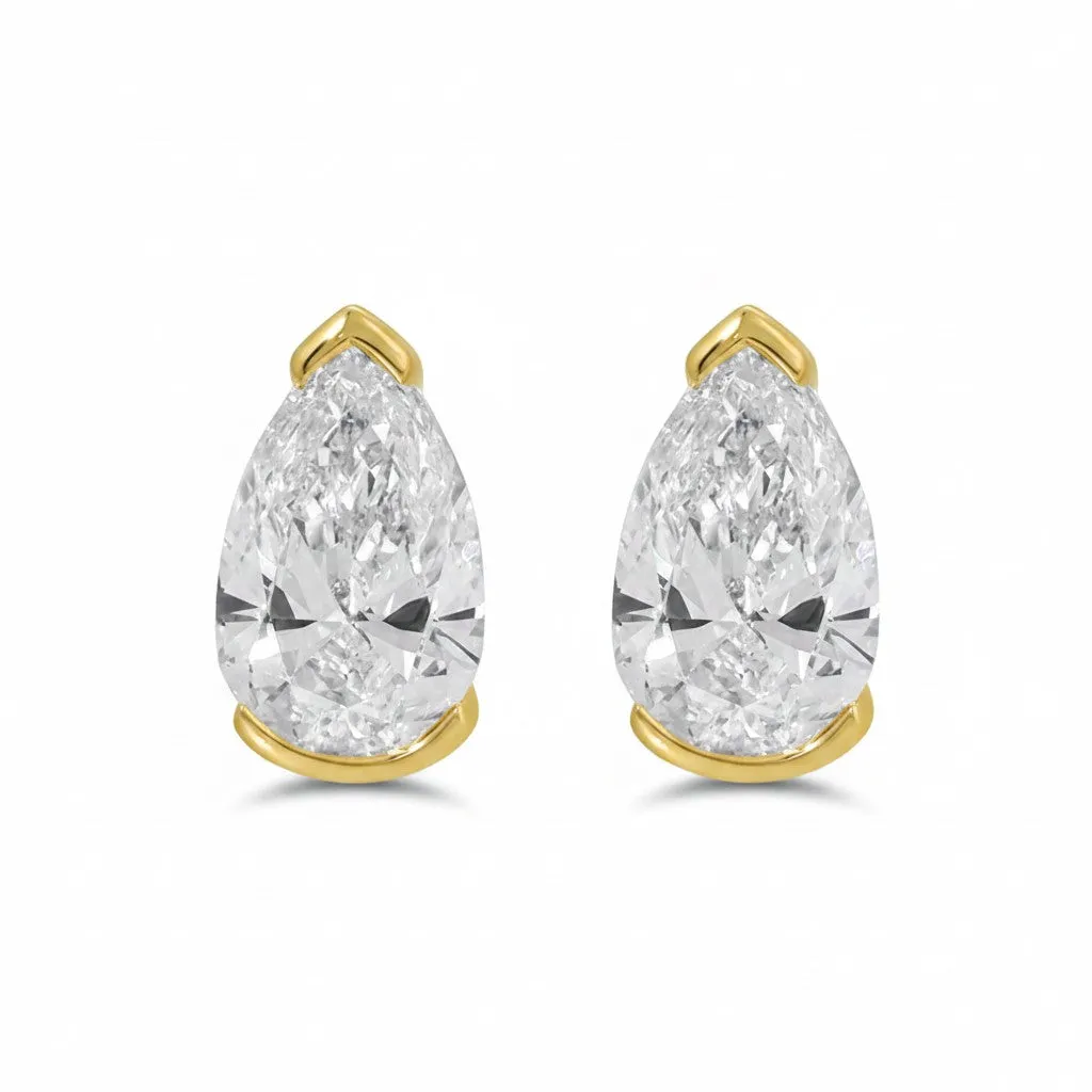 Lab Grown Diamond Pear Slight Bezel Stud Earring 14K sold by Adina Eden's