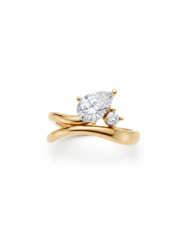 Lab Grown Diamond Pear & Solitaire Swirled Ring 14K made by Adina Eden's