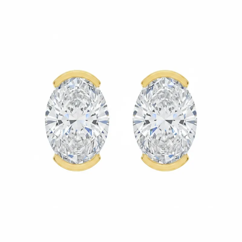 Lab Grown Diamond Oval Slight Bezel Stud Earring 14K made by Adina Eden's