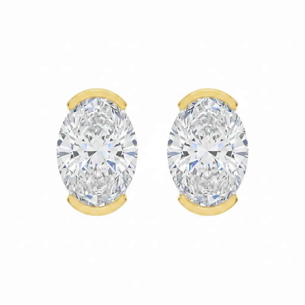 Lab Grown Diamond Oval Slight Bezel Stud Earring 14K sold by Adina Eden's