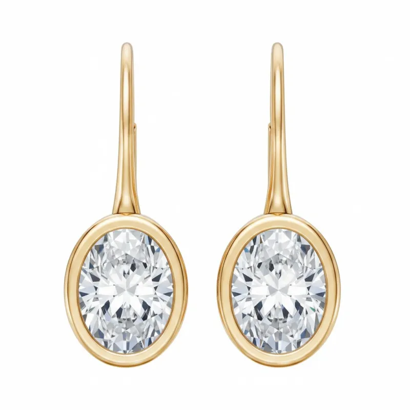 Lab Grown Diamond Oval Bezel Dangling Huggie Earring 14K made by Adina Eden's