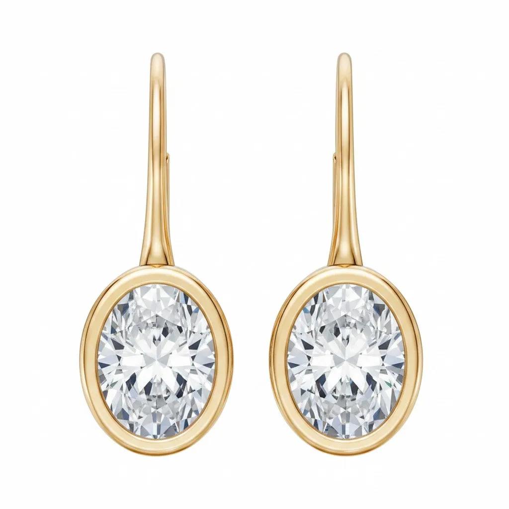 Lab Grown Diamond Oval Bezel Dangling Huggie Earring 14K sold by Adina Eden's