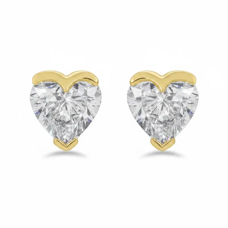 Lab Grown Diamond Heart Slight Bezel Stud Earring 14K made by Adina Eden's
