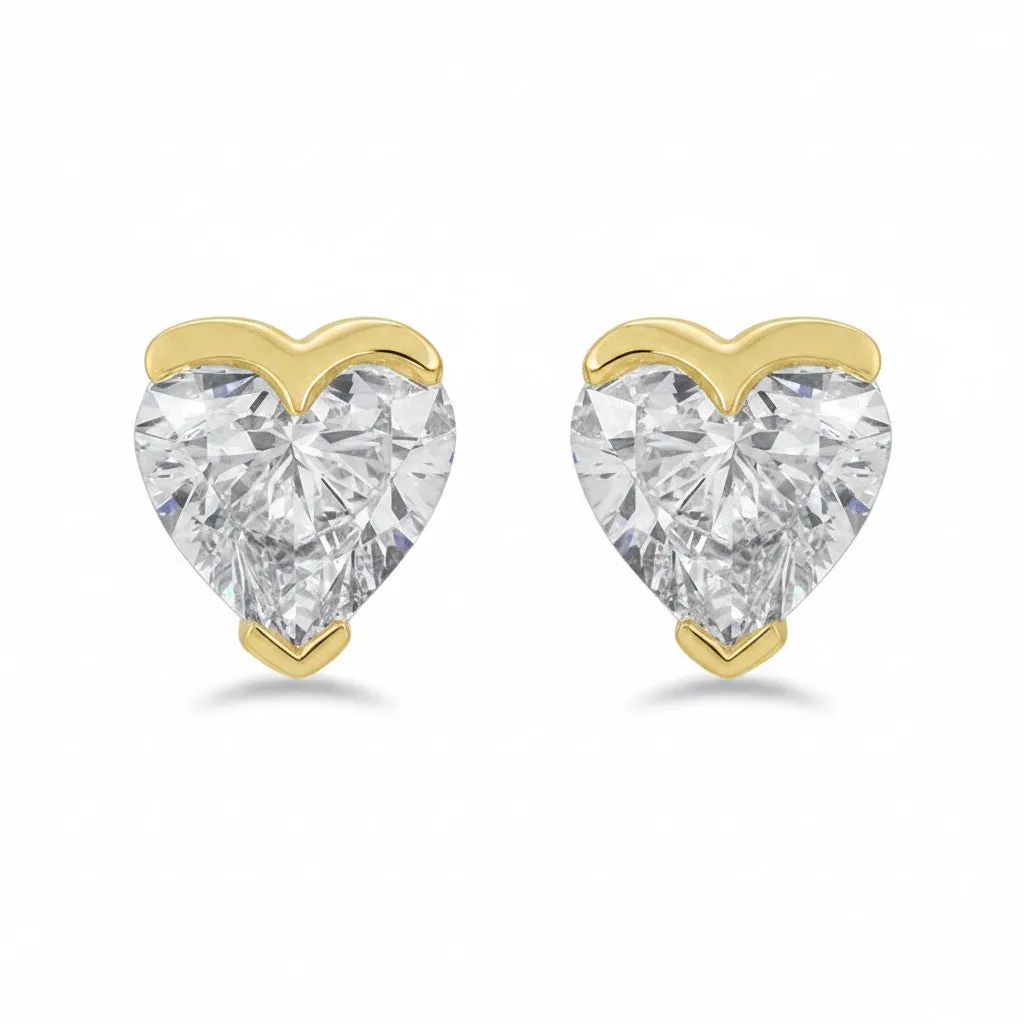 Lab Grown Diamond Heart Slight Bezel Stud Earring 14K sold by Adina Eden's