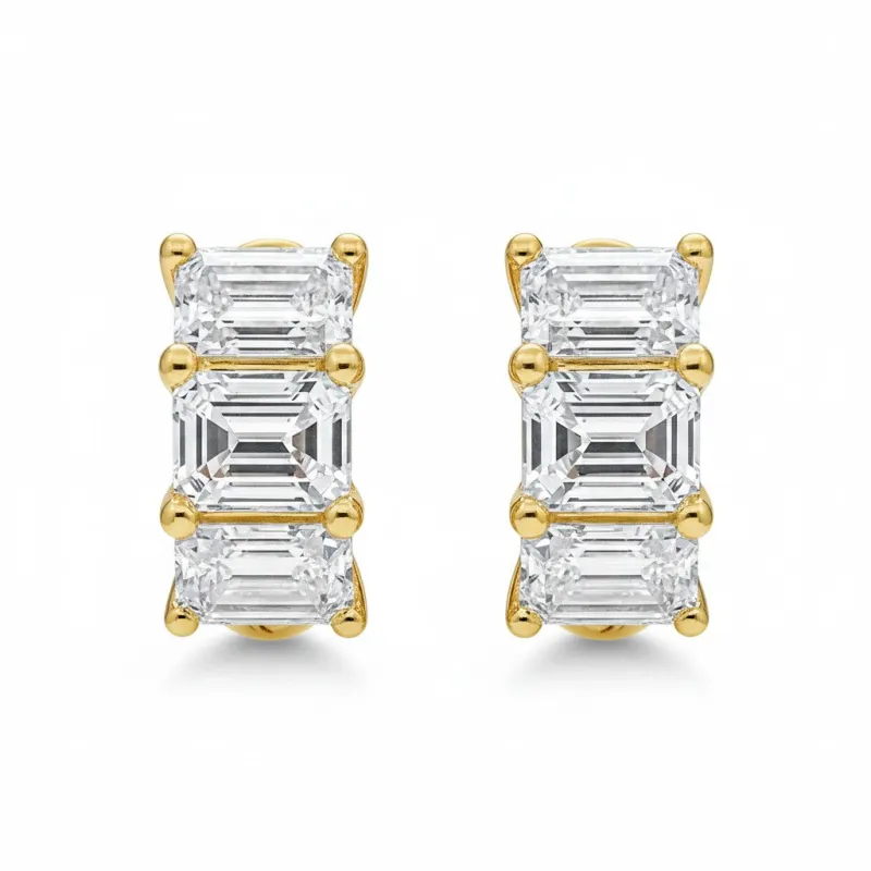 Lab Grown Diamond Emerald Tennis Huggie Earring 14K made by Adina Eden's