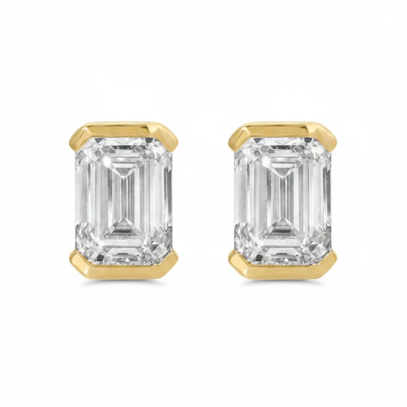Lab Grown Diamond Emerald Slight Bezel Stud Earring 14K made by Adina Eden's