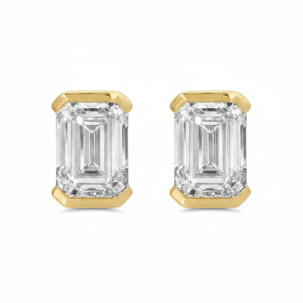 Lab Grown Diamond Emerald Slight Bezel Stud Earring 14K sold by Adina Eden's