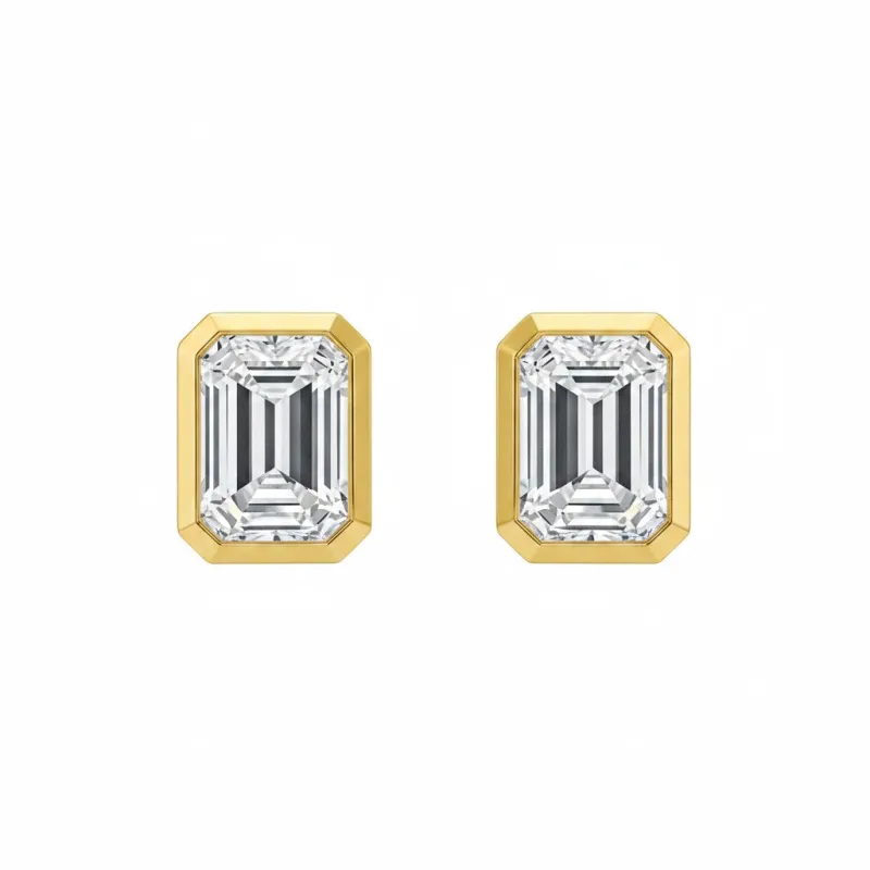 Lab Grown Diamond Emerald Cut Stud Earring 14K made by Adina Eden's