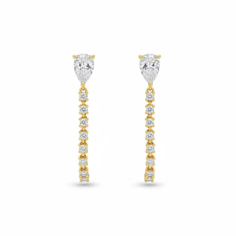 Lab Grown Diamond Double Pear Tennis Stud Earring 14K made by Adina Eden's