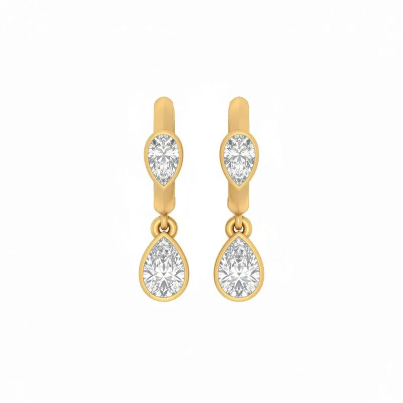 Lab Grown Diamond Double Pear Huggie Earrng 14K made by Adina Eden's