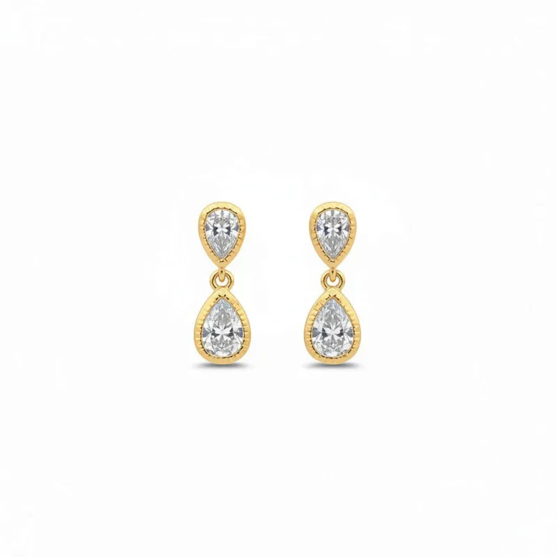 Lab Grown Diamond Double Pear Dangle Stud Earring 14K made by Adina Eden's