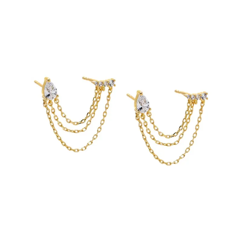 Bar X Pear Triple Chain Double Stud Earring made by Adina Eden's