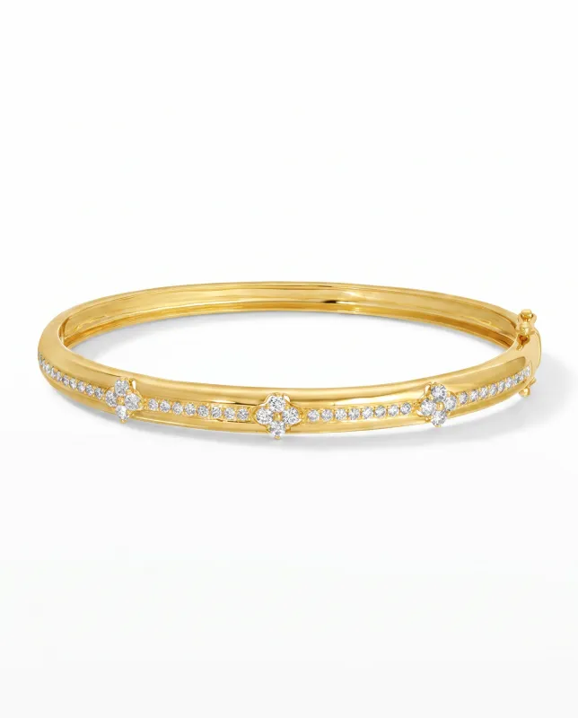 Diamond Pave & Flower Accent Bangle Bracelet 14K made by Adina Eden's