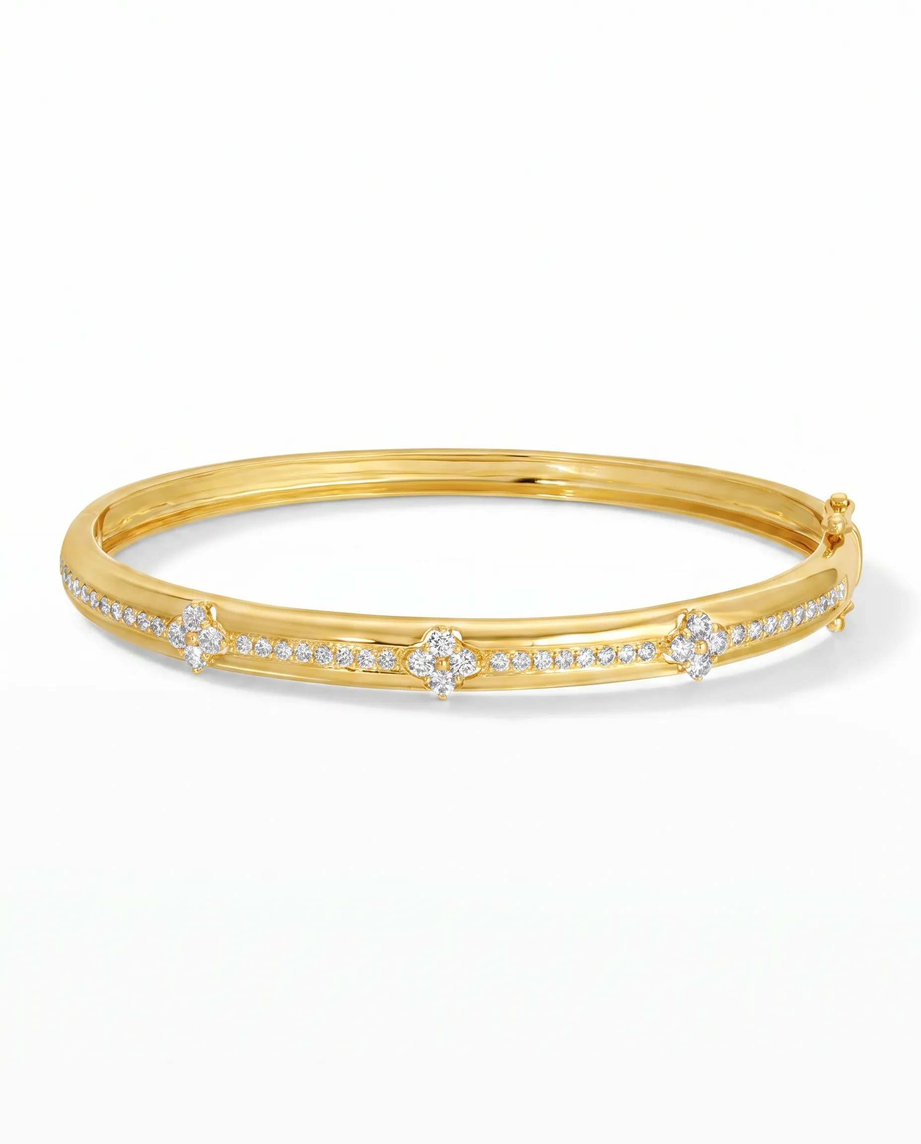 Diamond Pave & Flower Accent Bangle Bracelet 14K sold by Adina Eden's