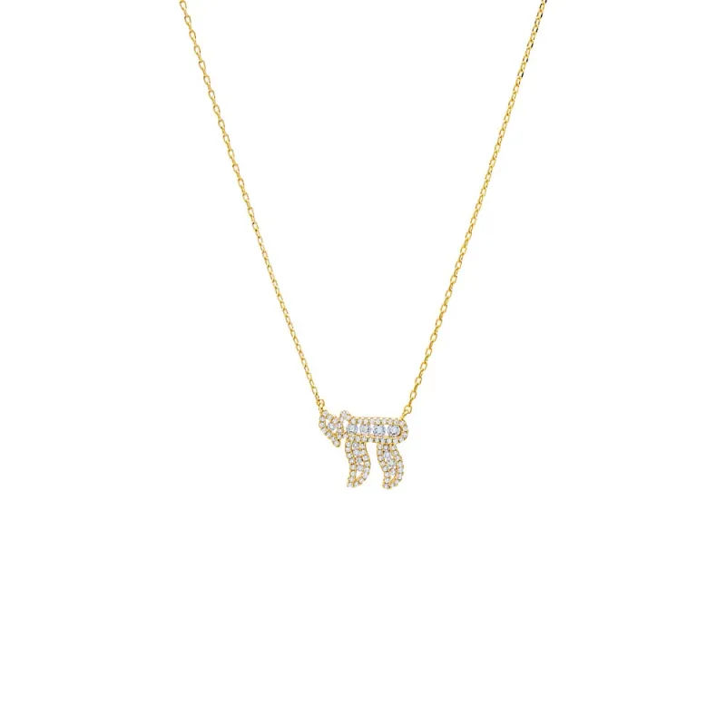 Lab Grown Diamond Pave Chai Charm Necklace made by Adina Eden's