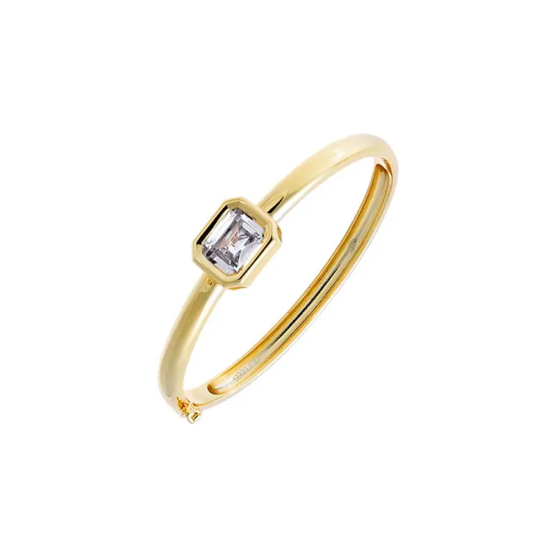 Lab Grown Diamond Emerald Wide Bezel Bangle Bracelet made by Adina Eden's