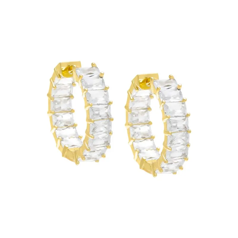 Moissanite Emerald Cut Inside Outside Hoop Earring made by Adina Eden's